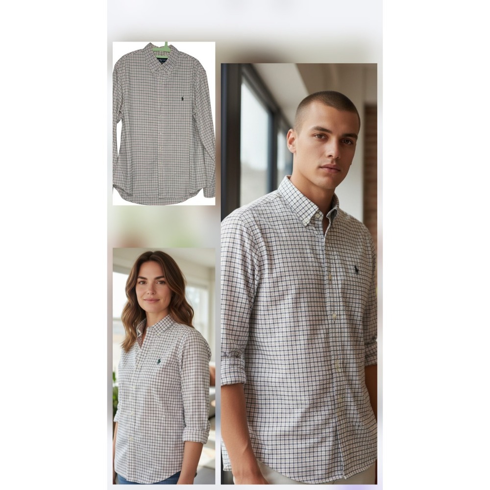 Ralph Lauren‎ size XL Custom Fit Green Logo Dual Stripe Long Sleeve Shirt